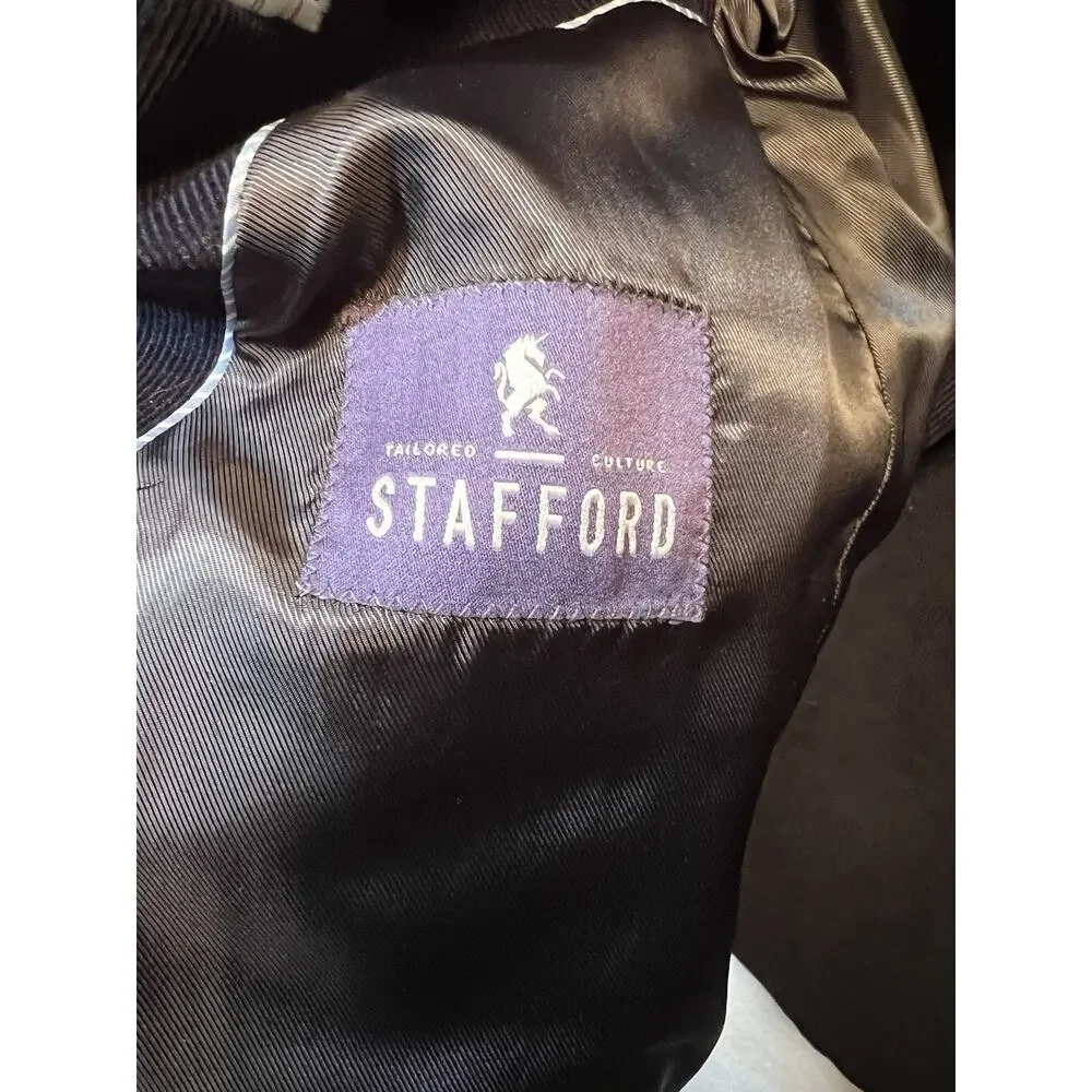 Stafford Signature Mens Blazer 46R Corduroy Sport Coat Blue Cotton Elbow‎ Patch
